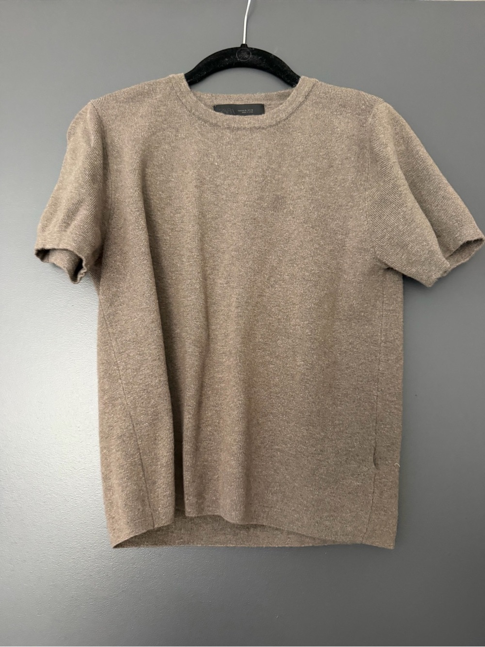 Zara Taupe Crewneck Short Sleeve Knit Top